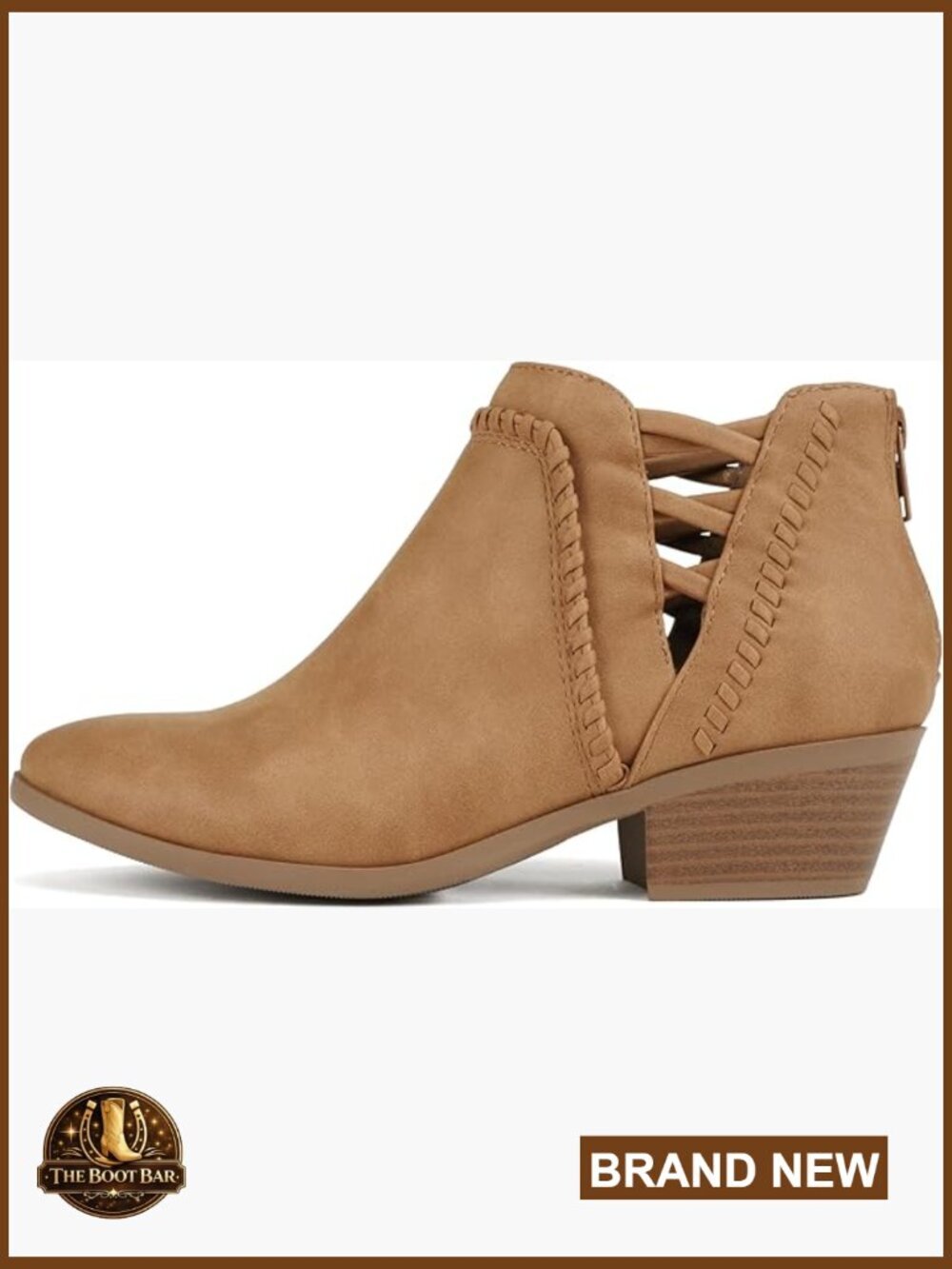 Women's Low Ankle Heel Bootie with Elastic Cross Straps